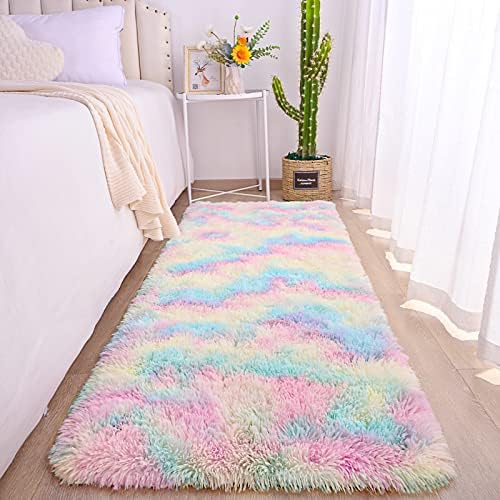 AROGAN Soft Rainbow Runner Rug, Fluffy Pink Girls Rug, 2x6 Feet - Image 5