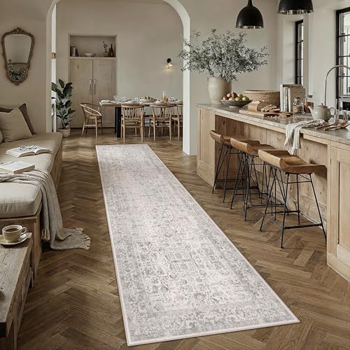 PureCozy Gray Runner Rug 2'6"x12' Vintage Floral by PureCozy