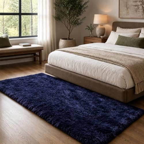 2x6 Dark Blue Fluffy Runner Rug - Image 3