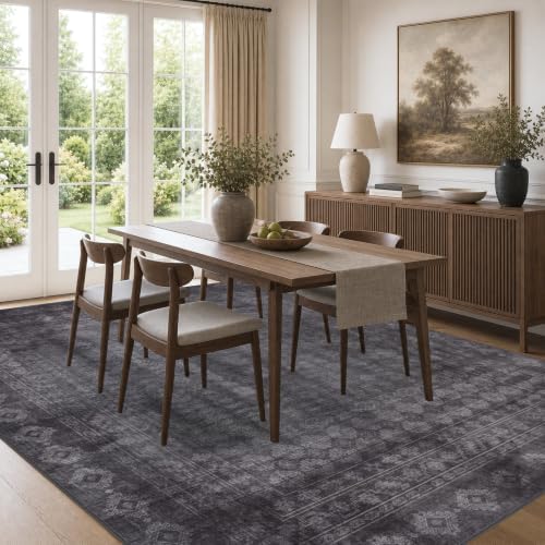 Washable Area Rug 6x9, Large Boho Living Room Rug, Dark Grey - Image 4