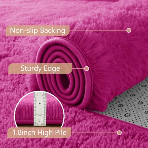 2x6 Hot Pink Fluffy Soft Runner Rug Non-Slip - Image 6