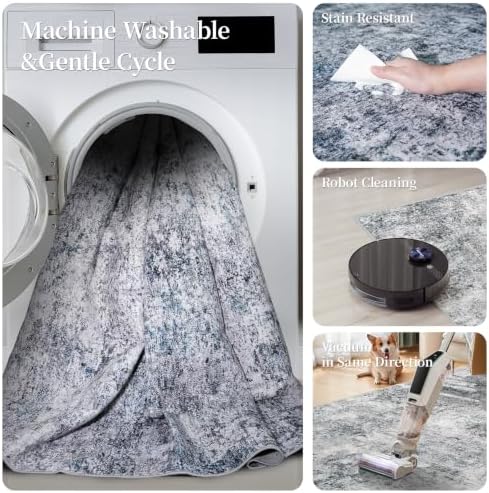 4x5 Washable Area Rug: Wide Abstract Neutral Entryway Carpet BlueGray - Image 6