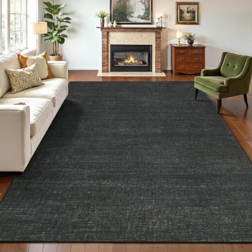 Garvee 9x12 Black Rug for Living Room Modern Solid Color Washable Area Rug by Garvee