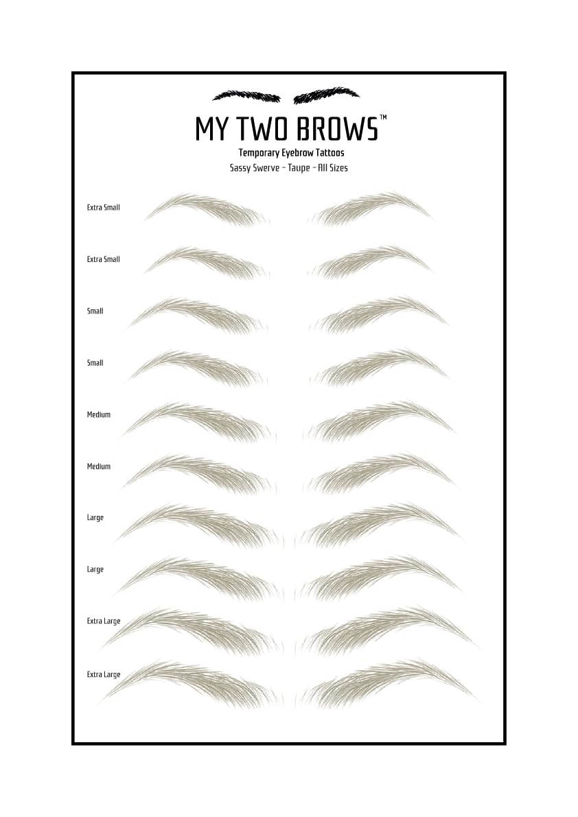 (10 pairs) Taupe Temporary Eyebrow Tattoo - Small Size - Waterproof & Smudgeproof - Sassy Swerve Style Eyebrow Stickers - Sheet Lasts up to 30 Days - Won't Work on Existing Brows