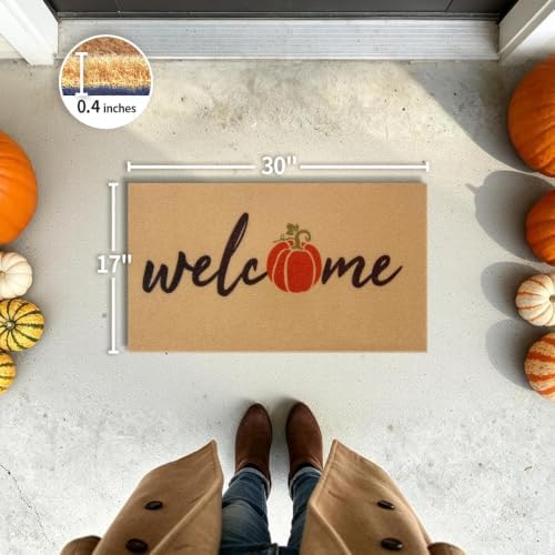 Fall Door Mat, Non Slip Front Porch Pumpkin Welcome Mat 17"x30" - Image 2