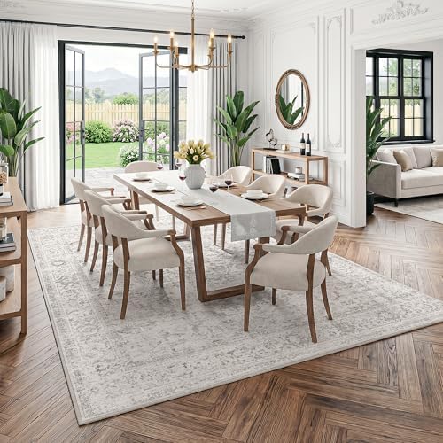 FMFUNCTEX 8x10 Washable Grey Neutral Oriental Large Living Room Area Rug - Image 3