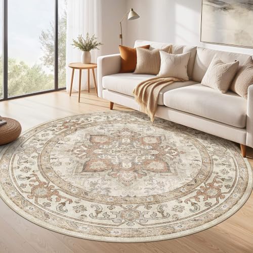 DTICON Vintage Washable 8x8 Round Area Rug Living Room Rugs - Image 6