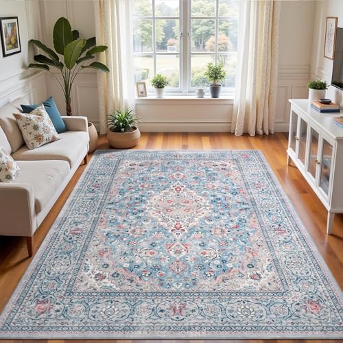 4x6 Blue Washable Boho Area Rug by VisittheFlagover