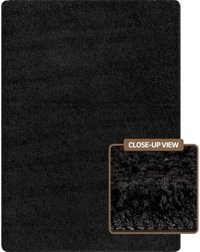 Area Rug 5x7 Black Washable Indoor Rug Solid Non Slip Easy to Clean Non - Image 2