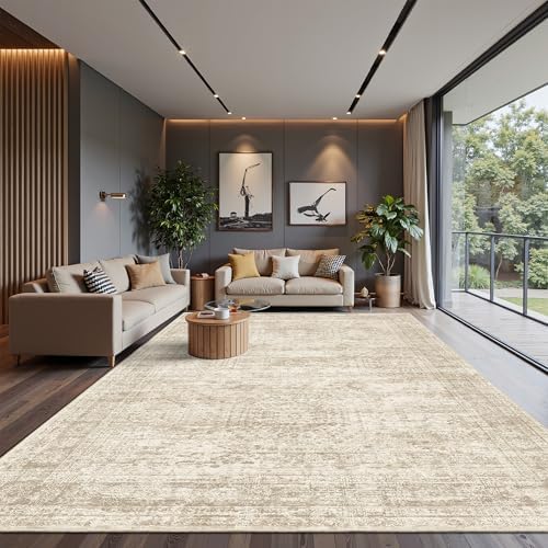 Soalmost 12x15 Washable Area Rugs Soft Living Room Rug Abstract Beige - Image 2