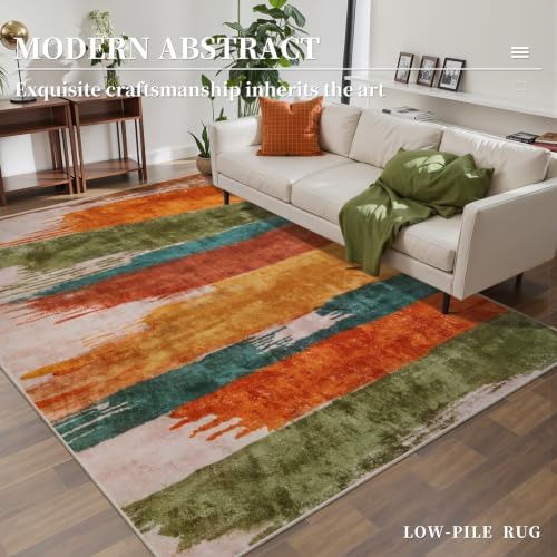 Ciicool 3x5 Rugs for Entryway, Modern Abstract Washable Soft Carpet Orange - Image 2
