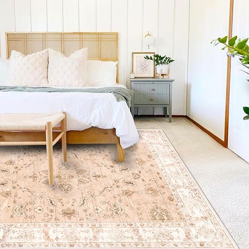 CHAMPLANT 5x7 Washable Foldable Thin Area Rug Tangerine Vintage Rug Traditional - Image 2