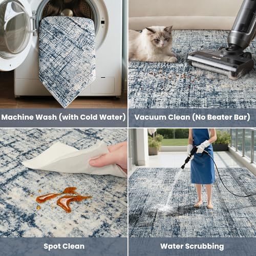 8x10 Washable Area Rug for Living Room Bedroom: Non-Slip Modern Blue Gold - Image 5