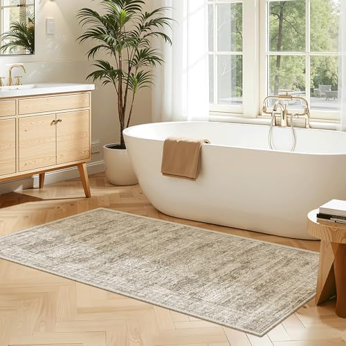 Soalmost 2x4 Washable Rugs for Kitchen, Small Area Rug Brown - Image 4