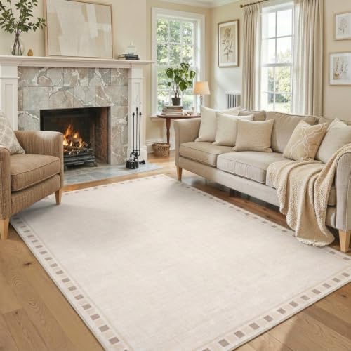 Garvee Checkered Border Washable Rugs 9x12 Textured Kids Room Rug by Garvee