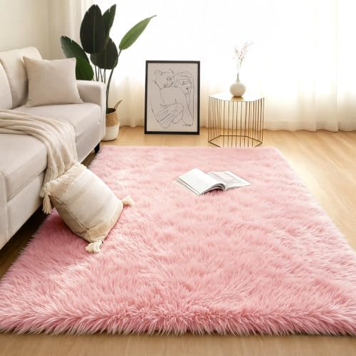 4x6 Pink Fluffy Area Rug for Bedroom and Living Room, Washable Soft Shag Carpet - Image 3