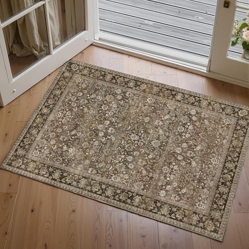 HUGEAR 2x3 Brown Vintage Floral Washable Area Rug - Image 2