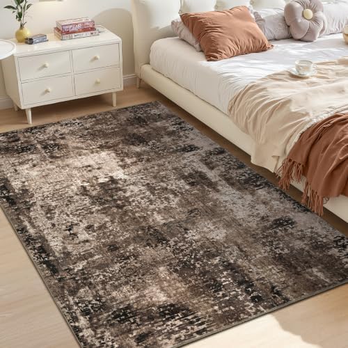 Entryway Rug 3x4 Brown Bedroom Area Rug Washable Non Slip Abstract Boho Rugs - Image 3