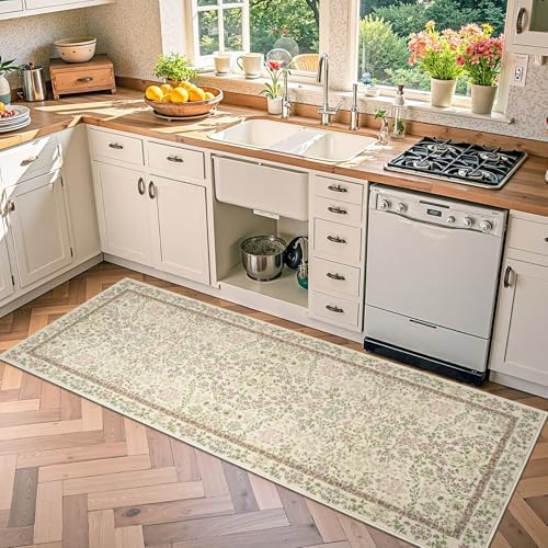 jinchan 2x6 Washable Hallway Runner Rug, Floral Non-Slip, Pastoral Green by JINCHAN