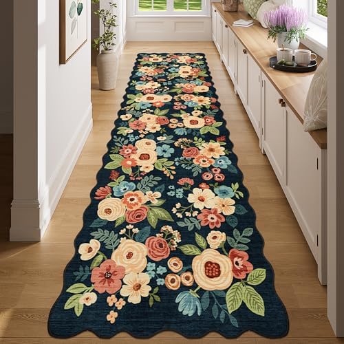 DUKINO 2x7 Runner Rug for Hallway, Floral Washable Kitchen Rug by DUKINO