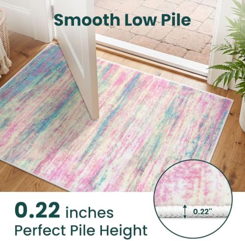 KOZYFLY Washable Girls Kids Bedroom Rug Pink 3x5 Area Rug Abstract Striped - Image 5