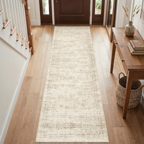 cotiled 2x8 Runner Rug Abstract Washable Non Slip Cartpet Beige Brown by COTILED