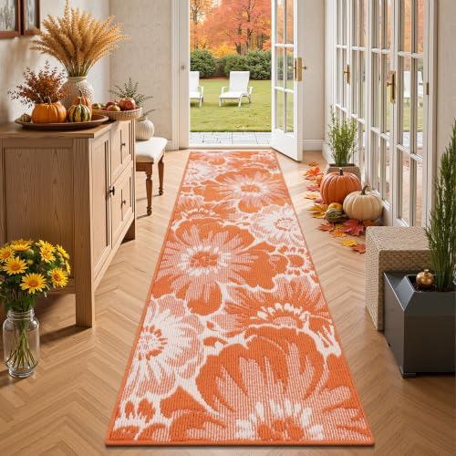 Findosom Fall Runner Rug 2x8, Non Slip High-Low Textured Floral Washable Runner by Findosom