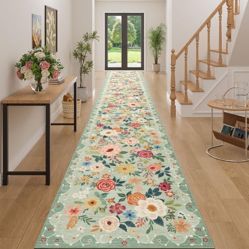 DUKINO 3x20 Runner Rug for Hallway, Floral Washable Long Runner Rug by DUKINO