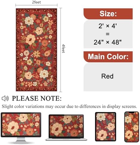DUKINO 2x4 Entryway Rug, Floral Washable Kitchen Rugs Non Slip - Image 2