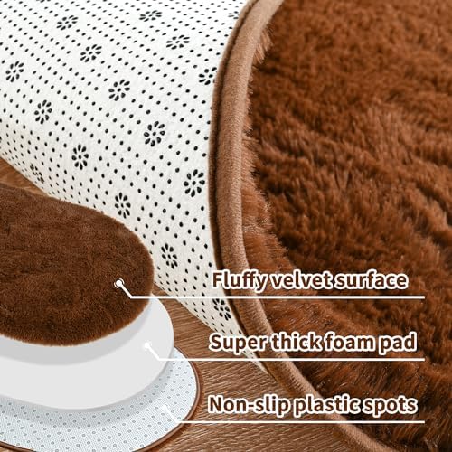 Noahas 2.6x5.3 Brown Fluffy Soft Oval Rug Non-Slip - Image 5