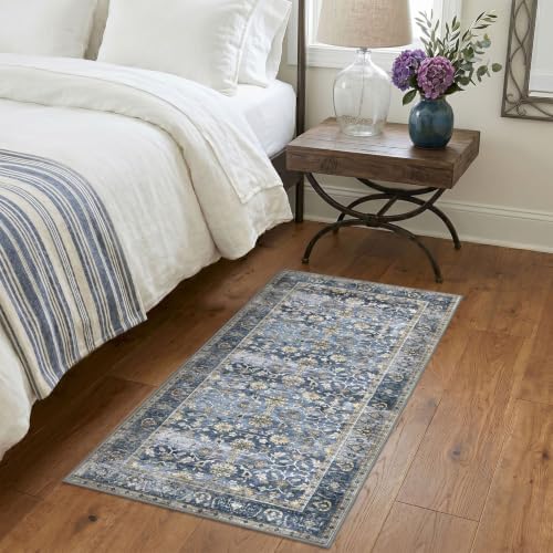 KUTA Vintage 2x4 Rugs for Entryway Washable Kitchen Rug Blue Grey Beige - Image 3