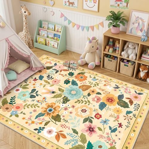 RELEANY Floral Washable 8x10 Area Rugs Yellow/Orange - Image 6