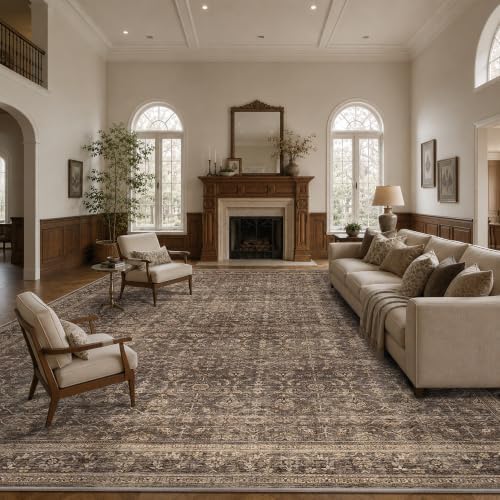 JOOJA 10x14 Dark Brown Vintage Soft Low Pile Washable Boho Large Area Rug by JOOJA