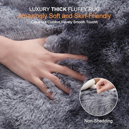 3x5 Thick Tie-dye Dark Grey Fluffy Shag Rug - Image 2