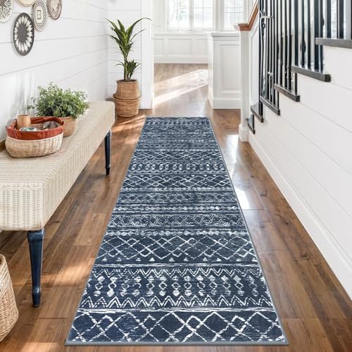 KUTA Moroccan Washable Runner Rug, 2x7 Vintage Navy Blue Boho - Image 4