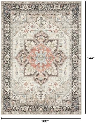 Vintage 9x12 Rugs for Living Room Washable Area Rug Multi Cream - Image 2