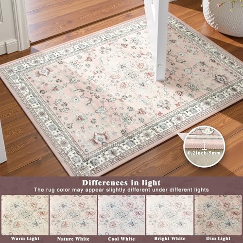 5x7 Light Pink Washable Boho Area Rug - Image 4