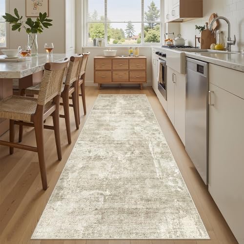 Soalmost Runner Rug 2'6"x8' Kitchen Hallway Runners Abstract Beige/Gray - Image 3