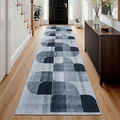 Washable Modern Geometric Hallway Runner Rug by Ailyei