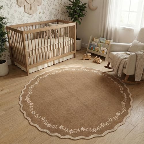 GarveeHome Round Rugs 6ft Scalloped Washable Circle Rug - Image 3