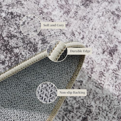 3x3 Square Washable Area Rug: Abstract Low Pile Entryway Rugs GrayCream - Image 4