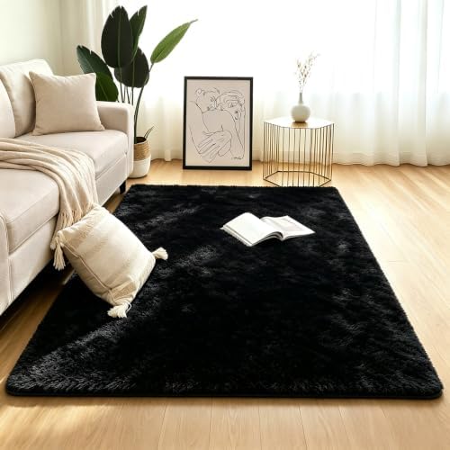 3x5 Black Fluffy Area Rug for Bedroom and Living Room, Washable Soft Shag Carpet - Image 4