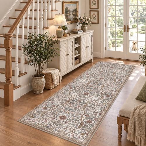 2’6″x 8’ Floral Runner Rug Non-Slip Washable Hallway Runner Rug - Image 2