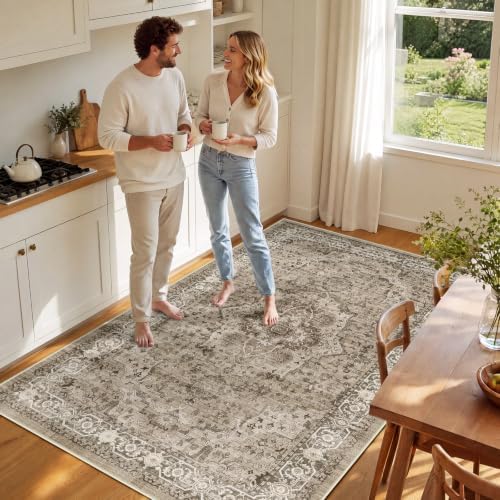 SameBed 5x7 Area Rug Living Room, Vintage Washable Carpet Brown - Image 4
