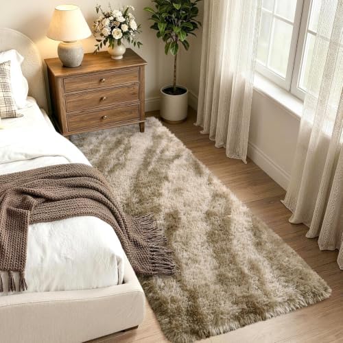 Noahas 2x10 Khaki Fluffy Soft Runner Rug Non-Slip - Image 2