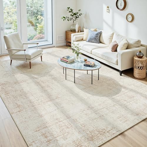 6x9 Washable Area Rug for Living Room Bedroom: Non-Slip Modern Beige White by Oriannal
