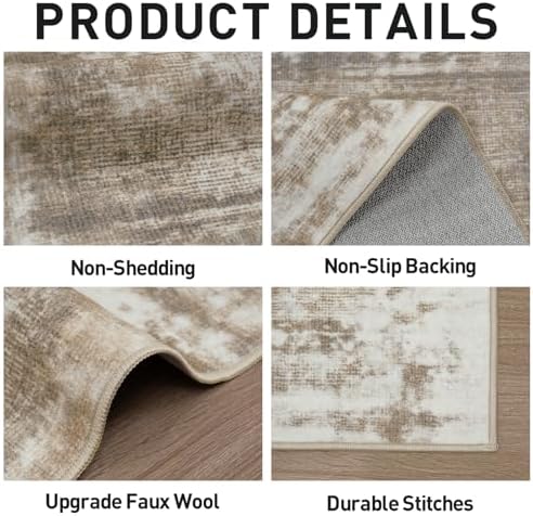 8x10 Area Rugs for Living Room: Washable Abstract Brown White Carpet - Image 5