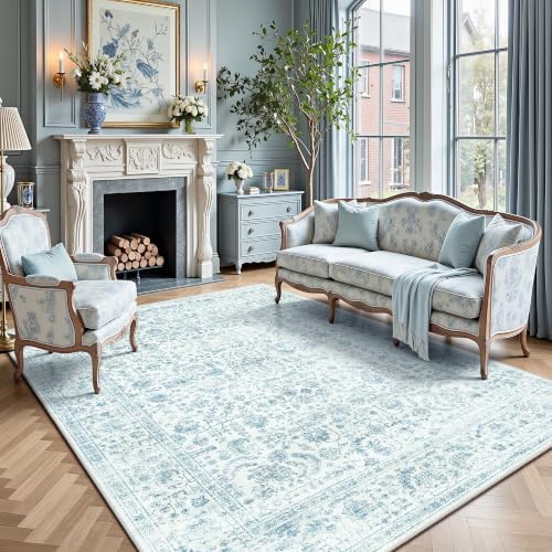 6x9 Area Rugs, Washable Vintage Retro Floral Rug by Yarooge