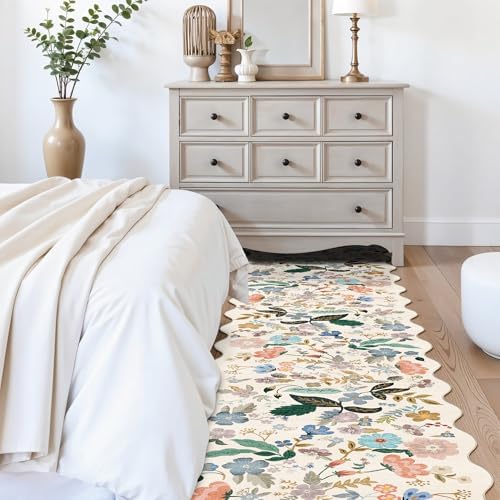 Hallway Floral 2'6x14 Runner Rugs: Washable Scalloped Soft Carpet - Image 4