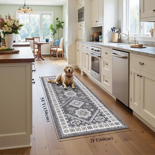 HEBE Boho Kitchen Mats for Floor 24''x60'', Non Slip Washable Runner Rug - Image 2